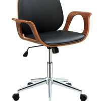 Metal & Wooden Office Arm Chair, Black & Walnut Brown