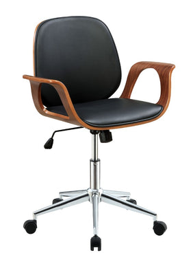 Metal & Wooden Office Arm Chair, Black & Walnut Brown