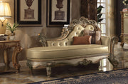 Wooden Gracious Chaise with 2 Pillows, Gold Patina & Bone
