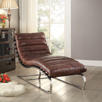 Top Grain Leather Chaise, Vintage Dark Brown & Stainless Steel