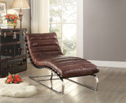 Top Grain Leather Chaise, Vintage Dark Brown & Stainless Steel