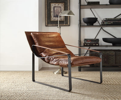Metal & Leather Accent Lounge Chair, Cocoa Brown