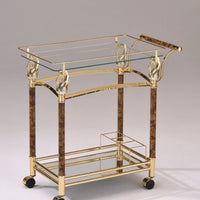 Alluring Serving Cart, Golden Plated & Clear Glass