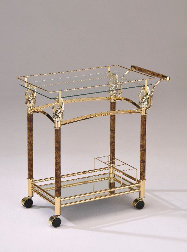 Alluring Serving Cart, Golden Plated & Clear Glass