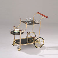Astonishing Serving Cart, Golden Plated, Cherry Wood & Black Glass