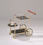 Astonishing Serving Cart, Golden Plated, Cherry Wood & Black Glass