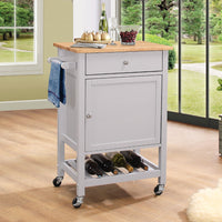 Kitchen Cart With Wooden Top, Natural & Gray