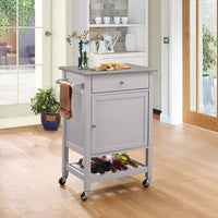 Kitchen Cart With Stainless Steel Top, Gray