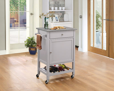 Kitchen Cart With Stainless Steel Top, Gray