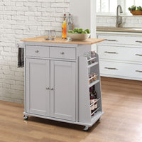 Kitchen Cart With Wooden Top, Natural & Gray