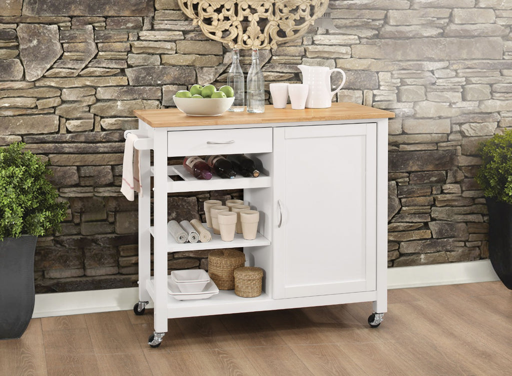 Kitchen Cart With Wooden Top, Natural & White