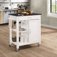 Kitchen Cart With Wooden Top, Black & White