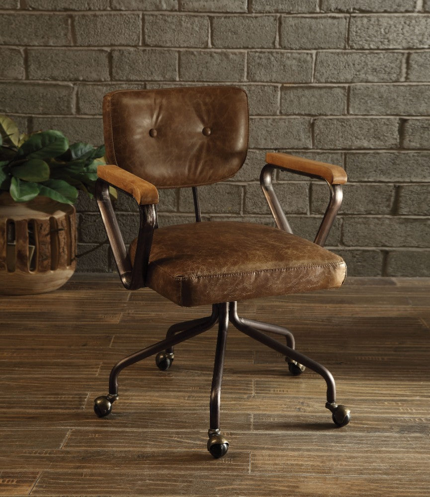 Metal & Leather Executive Office Chair, Brown