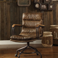 Metal & Leather Executive Office Chair, Vintage Whiskey Brown