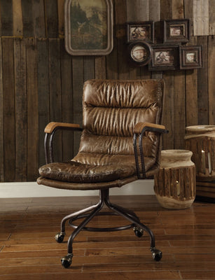 Metal & Leather Executive Office Chair, Vintage Whiskey Brown