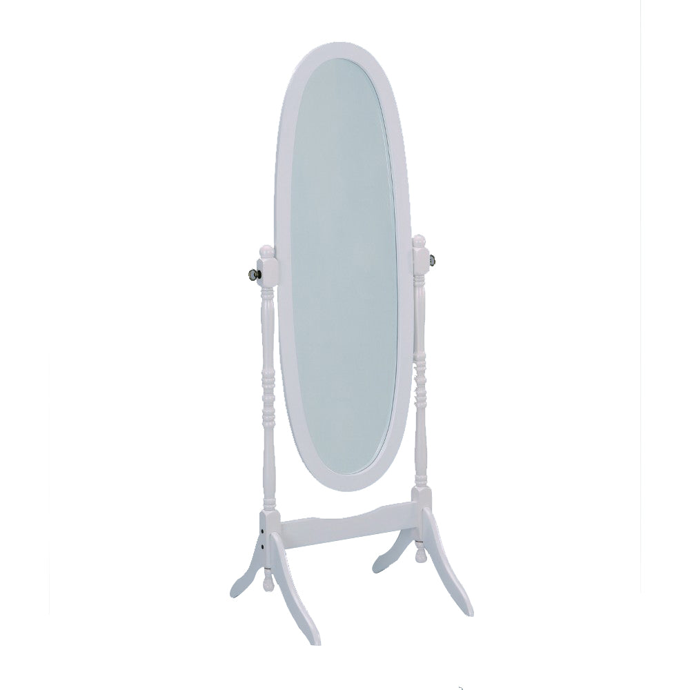 Wooden Oval Floor Mirror, White Finish
