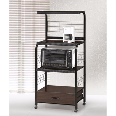 Wood and Metal Kitchen Cart On Casters, Brown and Black