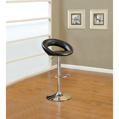 Metal Base Bar Stool With Faux Leather Seat Black & Silver Set of 2