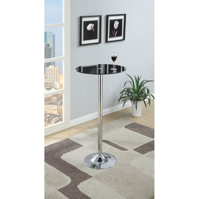 Metal Base Bar Table With Round Glass Top, Black & Silver