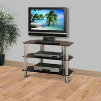 Metal & Glass TV Stand, With 3 Shelves, Black & Silver