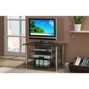 Metal & Glass TV Stand, With 4 Shelves, Black & Silver