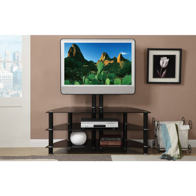 Metal & Glass TV Stand With adjustable Height & 3 Shelves, Black