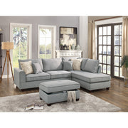 3 Piece Sectional With Storage Ottoman, Light Gray