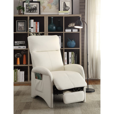 Recliner With High Back and Side Pocket In White