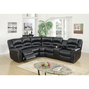 Bonded Leather 3 Piece Reclining Sectional, Black
