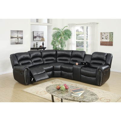 Bonded Leather 3 Piece Reclining Sectional, Black