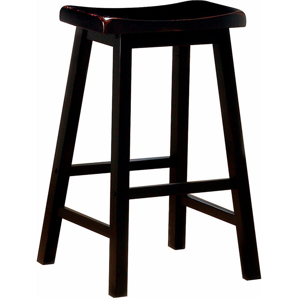 Wooden Casual Bar Height Stool, Dark Brown, Set of 2