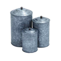 Rustic Metal Galvanized Canisters- Set Of 3