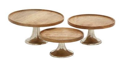 Wood Metal Cake Plate Set Of 3