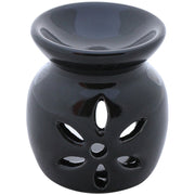 Alluring Ceramic Oil Diffuser With Leafy Pattern Cutout, Black