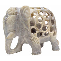 Intricately Hand Carved Elephant Mom With Baby Stone Sculpture