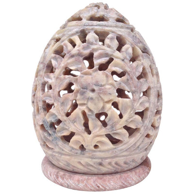 Stylish Soapstone Candle - Tea-Light Holder With Openwork Carvings, White