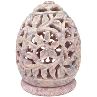 Stylish Soapstone Candle - Tea-Light Holder With Openwork Carvings, White