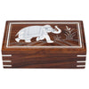 Handmade Jewelry Box In Mango Wood Featuring Cute Greeting Elephant