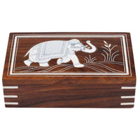 Handmade Jewelry Box In Mango Wood Featuring Cute Greeting Elephant