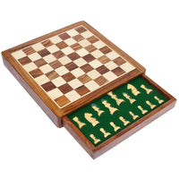 Handmade Square Magnetic Chess Set In Wood With Storage Drawer