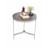 Round Metal End Table With Three Legs, Brownn And Silver