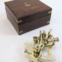 Solid Brass Sextant With Inlaid Wooden Box Nautical Accents