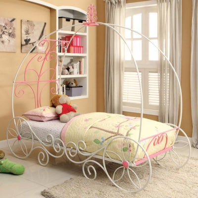 Metal Twin Size Bed, Pink & White