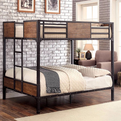 Wooden & Metal Frame Full-Full Size Bunk Bed, Black