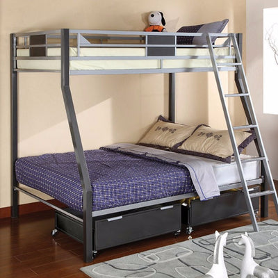 Metal Twin-Full Size Bunk Bed, Gray