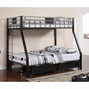 Metal Twin-Full Size Bunk Bed, Silver and Black