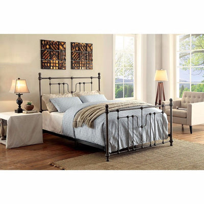 Accentuated Metal California King Size Bed With Headboard & Footboard, Black