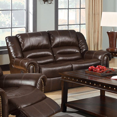 Bonded Loveseat Recliner With 2 Recliners, Dark Brown