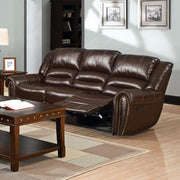 Bonded Leather Sofa With 2 Recliner, Dark Brown