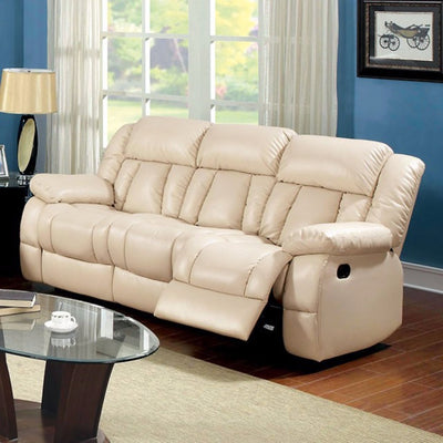 Leatherette Sofa With 2 Recliners, Ivory